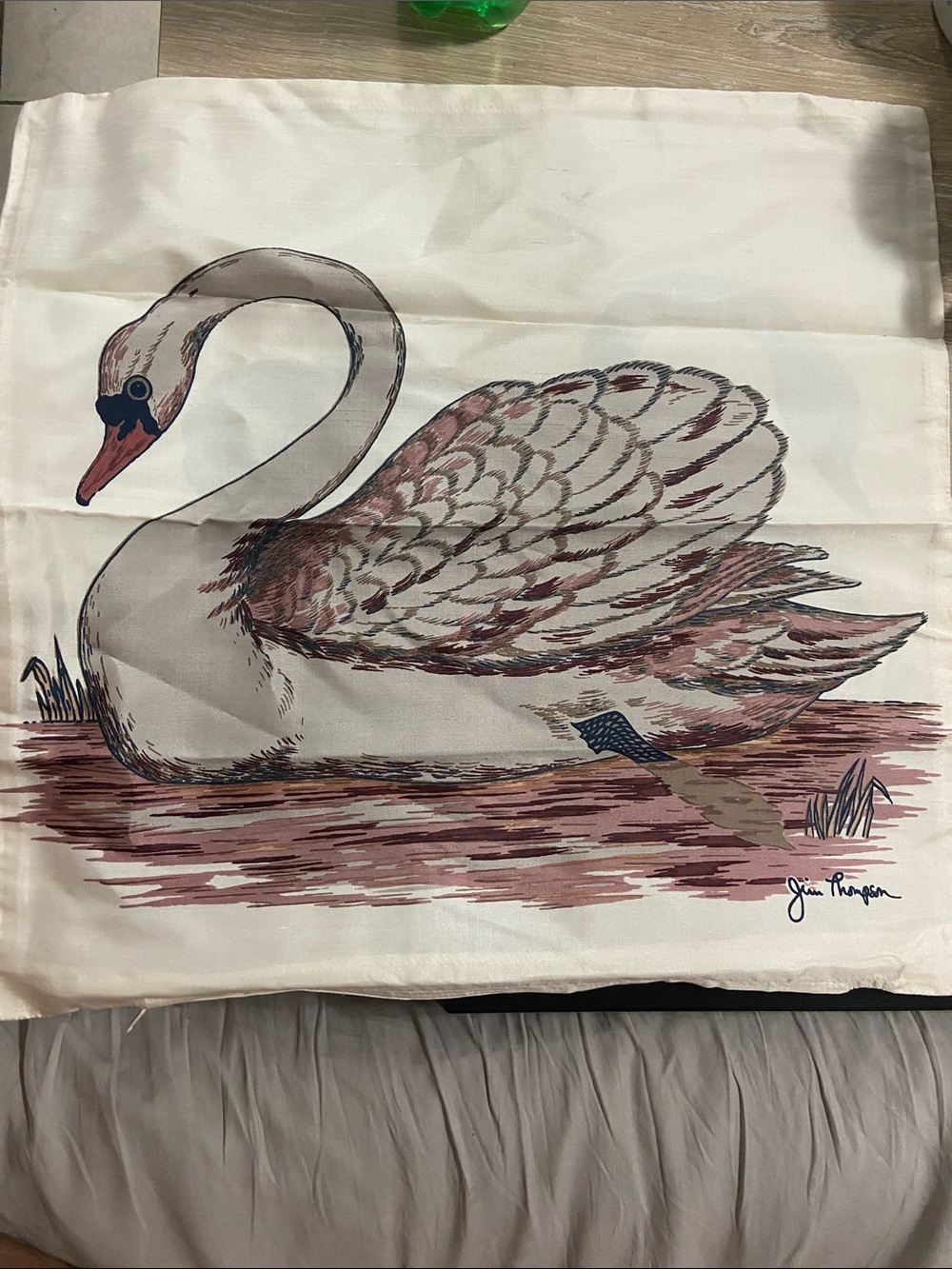 Vintage Jim Thompson 100% Silk Cream Thai Swan Pillow Cover